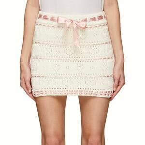 NWOT Bernadette Nina Heart Pointelle Knit Mini Skirt White Pink Ribbon Trim Lace